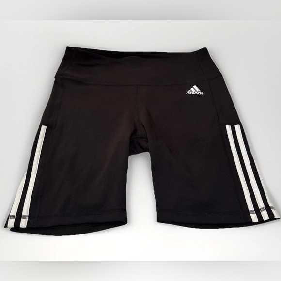 Adidas Black Large AeroReady Biker Shorts Moisture-Wicking 3 Stripes Athletic - Picture 1 of 5